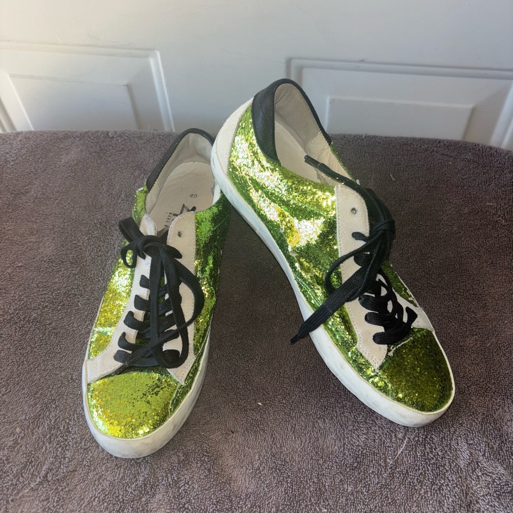 Quattrobarradodici green glitter sneakers size 40 EU 9.5 US